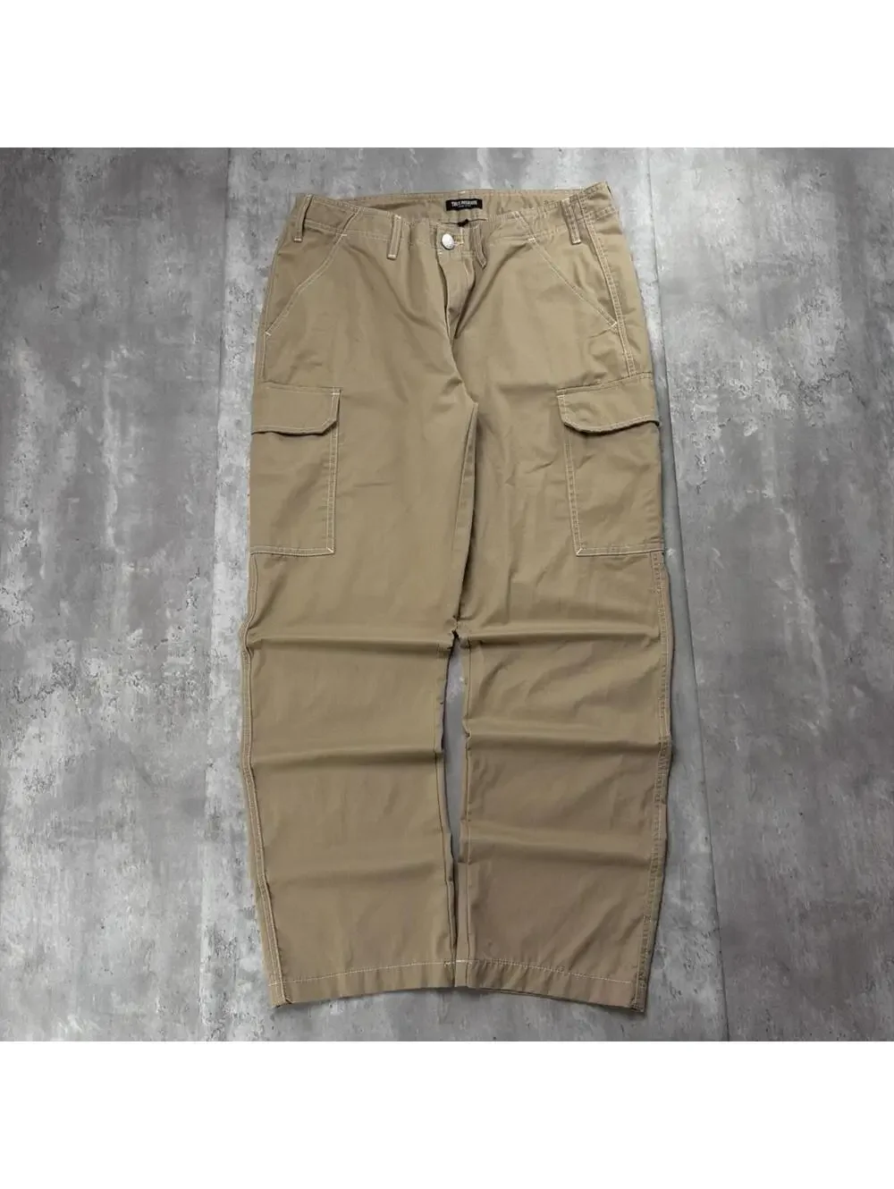 Y2K Beige True Religion Grunge Baggy Cargo Skater Pants